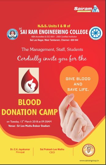 Blood Donation Camp by NSS Unit of SEC on Tuesday, 13th March 2018.