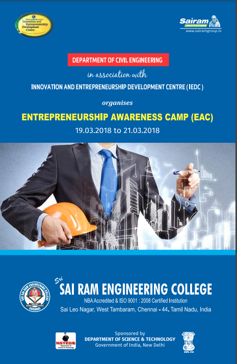 CIVIL dept organizes Entrepreneurship Awareness Camp on 19.3.18 to 21.3.18