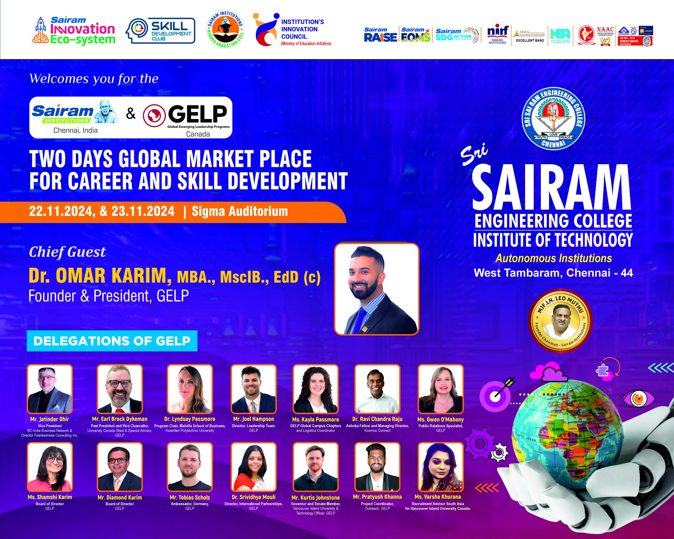 TWO DAYS GLOBAL MARKET PLACE FOR CAREER AND SKILL DEVELOPMENT in association with Global Emerging Leadership Programs CANADA (GELP) during on 22-11-2024 & 24-11-2024